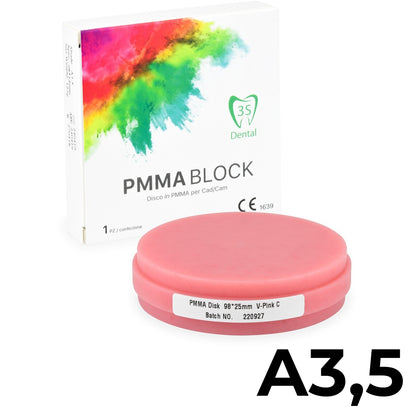 Disco in PMMA (polimetilmetacrilato) rosa  utilizzato per la fresatura CAD/CAM di basi protesiche. ERAY BLOCK