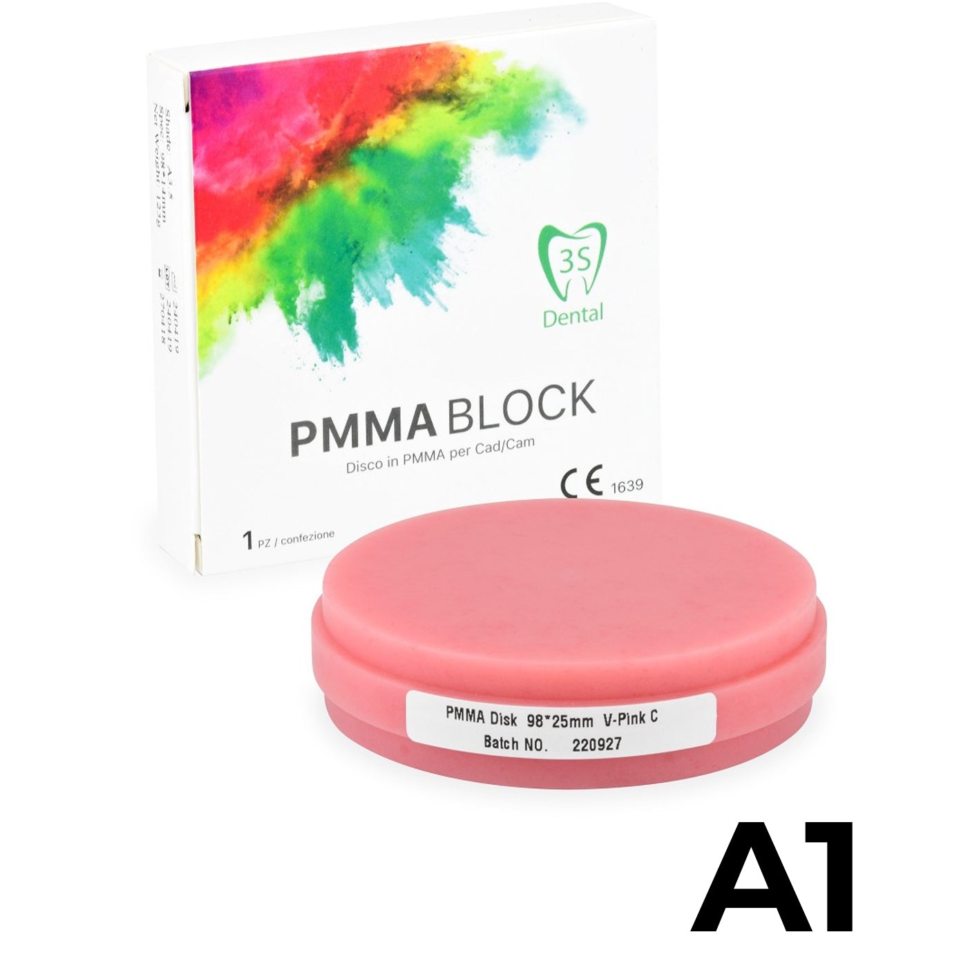 Disco in PMMA (polimetilmetacrilato) rosa  utilizzato per la fresatura CAD/CAM di basi protesiche. ERAY BLOCK