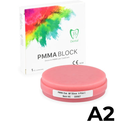 Disco in PMMA (polimetilmetacrilato) rosa  utilizzato per la fresatura CAD/CAM di basi protesiche. ERAY BLOCK
