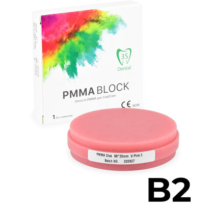 Disco in PMMA (polimetilmetacrilato) rosa  utilizzato per la fresatura CAD/CAM di basi protesiche. ERAY BLOCK