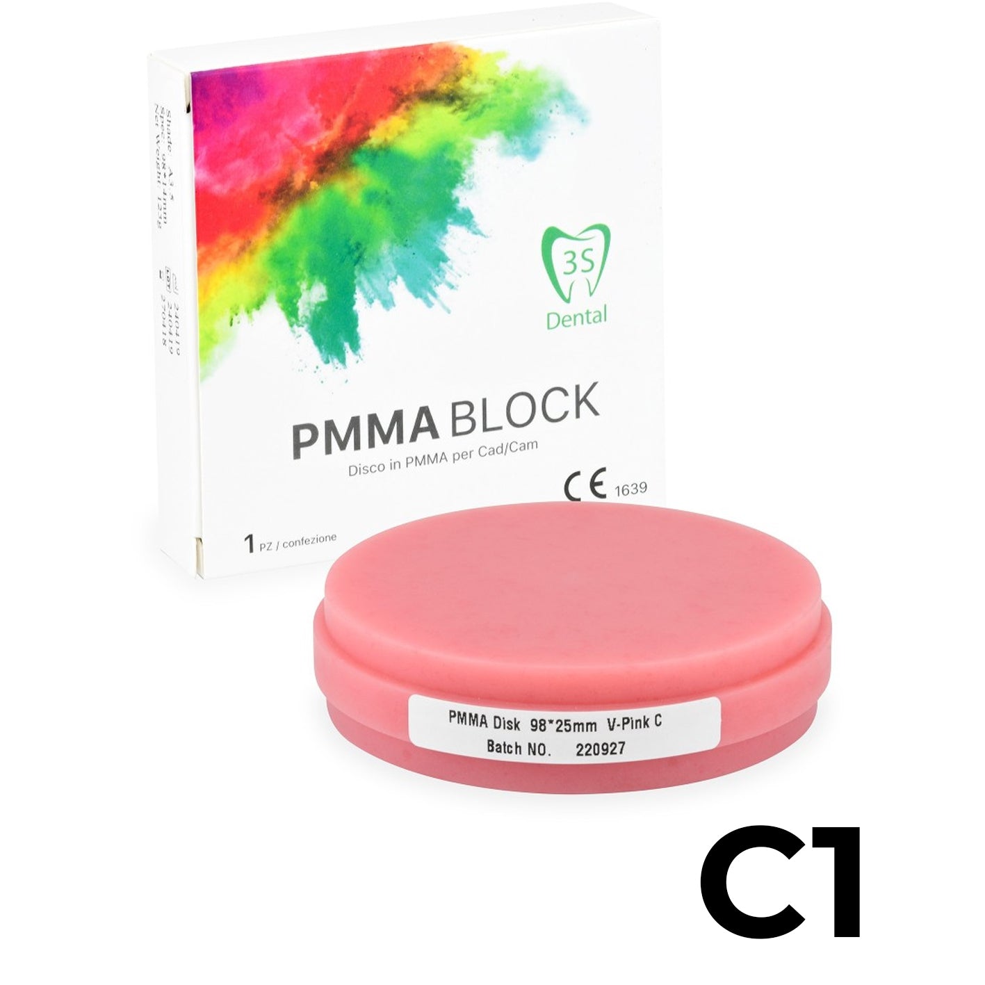 Disco in PMMA (polimetilmetacrilato) rosa  utilizzato per la fresatura CAD/CAM di basi protesiche. ERAY BLOCK