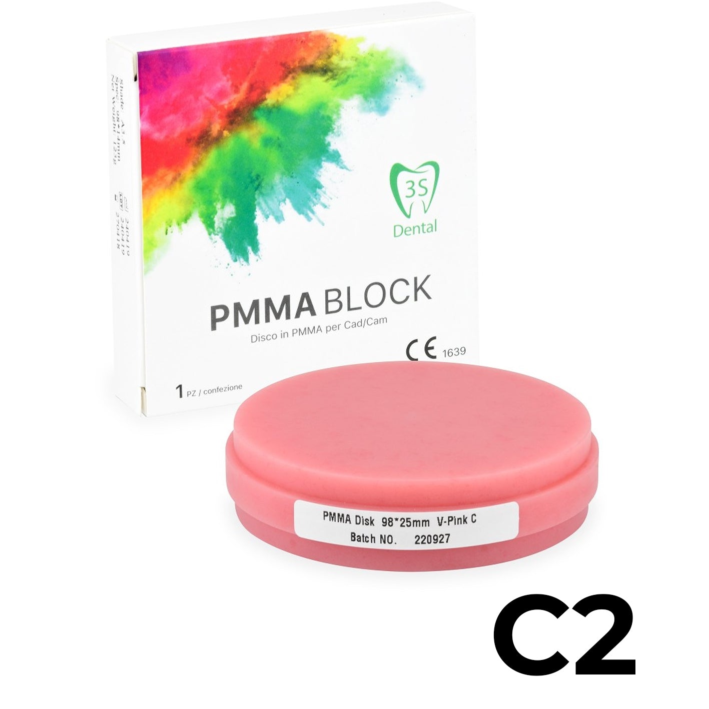 Disco in PMMA (polimetilmetacrilato) rosa  utilizzato per la fresatura CAD/CAM di basi protesiche. ERAY BLOCK
