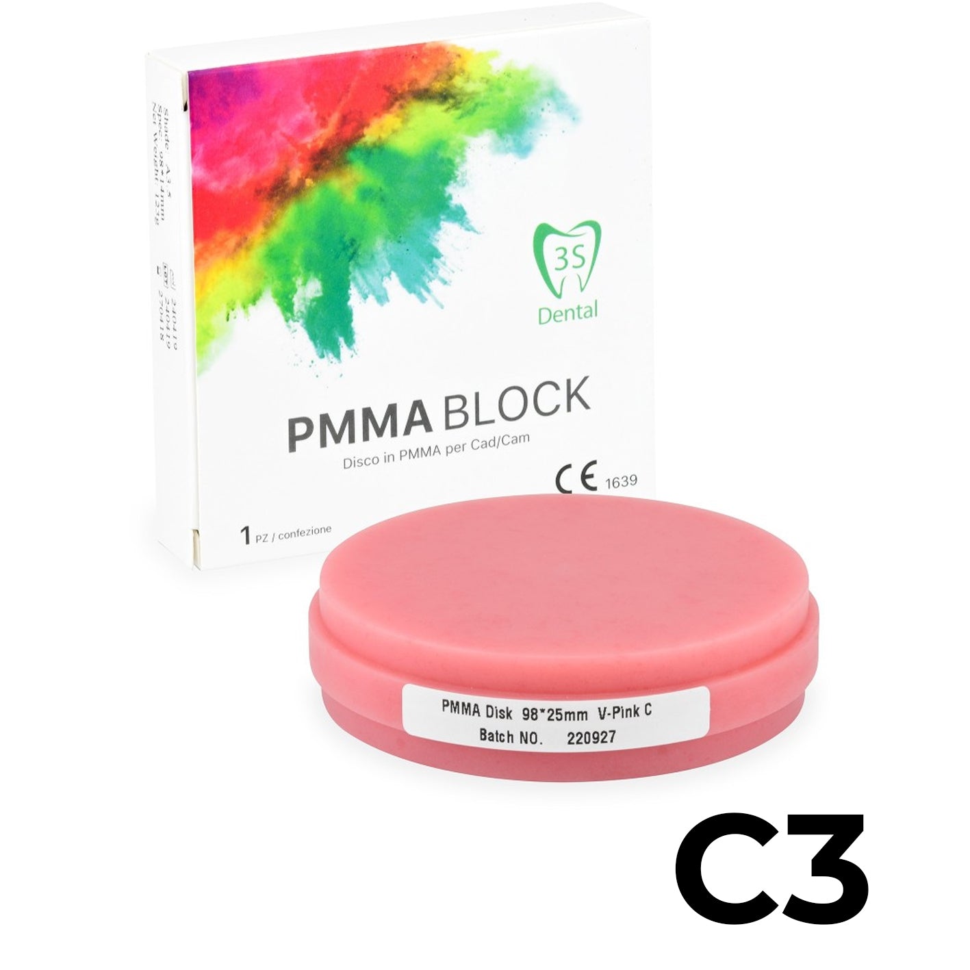 Disco in PMMA (polimetilmetacrilato) rosa  utilizzato per la fresatura CAD/CAM di basi protesiche. ERAY BLOCK