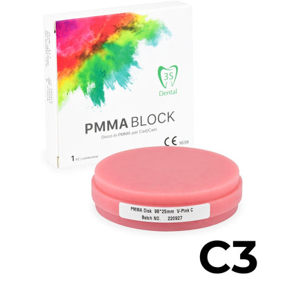 Disco in PMMA (polimetilmetacrilato) rosa  utilizzato per la fresatura CAD/CAM di basi protesiche. ERAY BLOCK