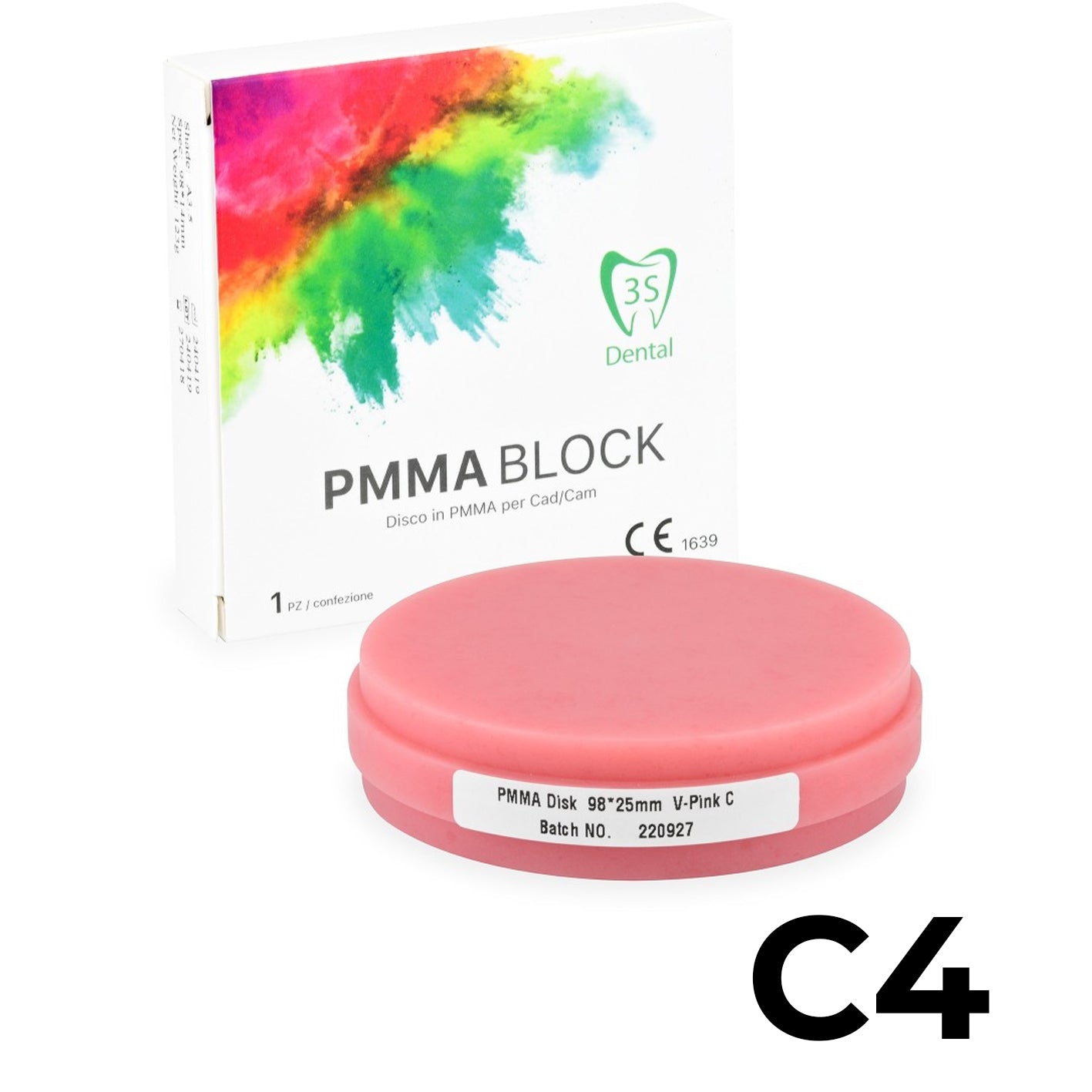 Disco in PMMA (polimetilmetacrilato) rosa  utilizzato per la fresatura CAD/CAM di basi protesiche. ERAY BLOCK