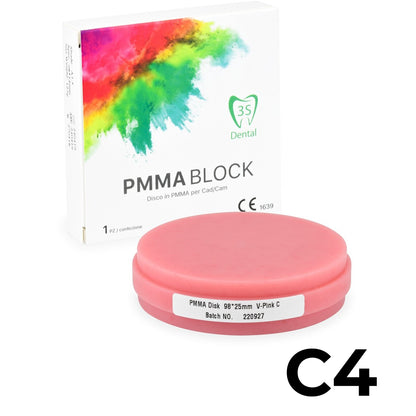 Disco in PMMA (polimetilmetacrilato) rosa  utilizzato per la fresatura CAD/CAM di basi protesiche. ERAY BLOCK