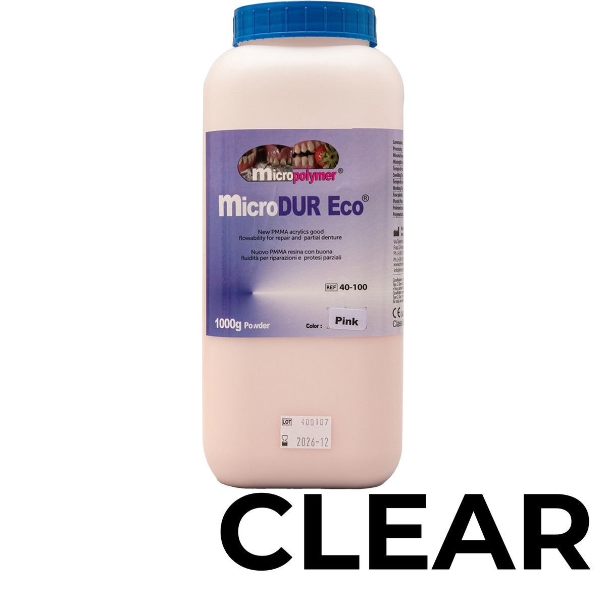 Polvere Micropolymer MicroDur Eco®, una resina acrilica PMMA per uso odontoiatrico. 1000gr