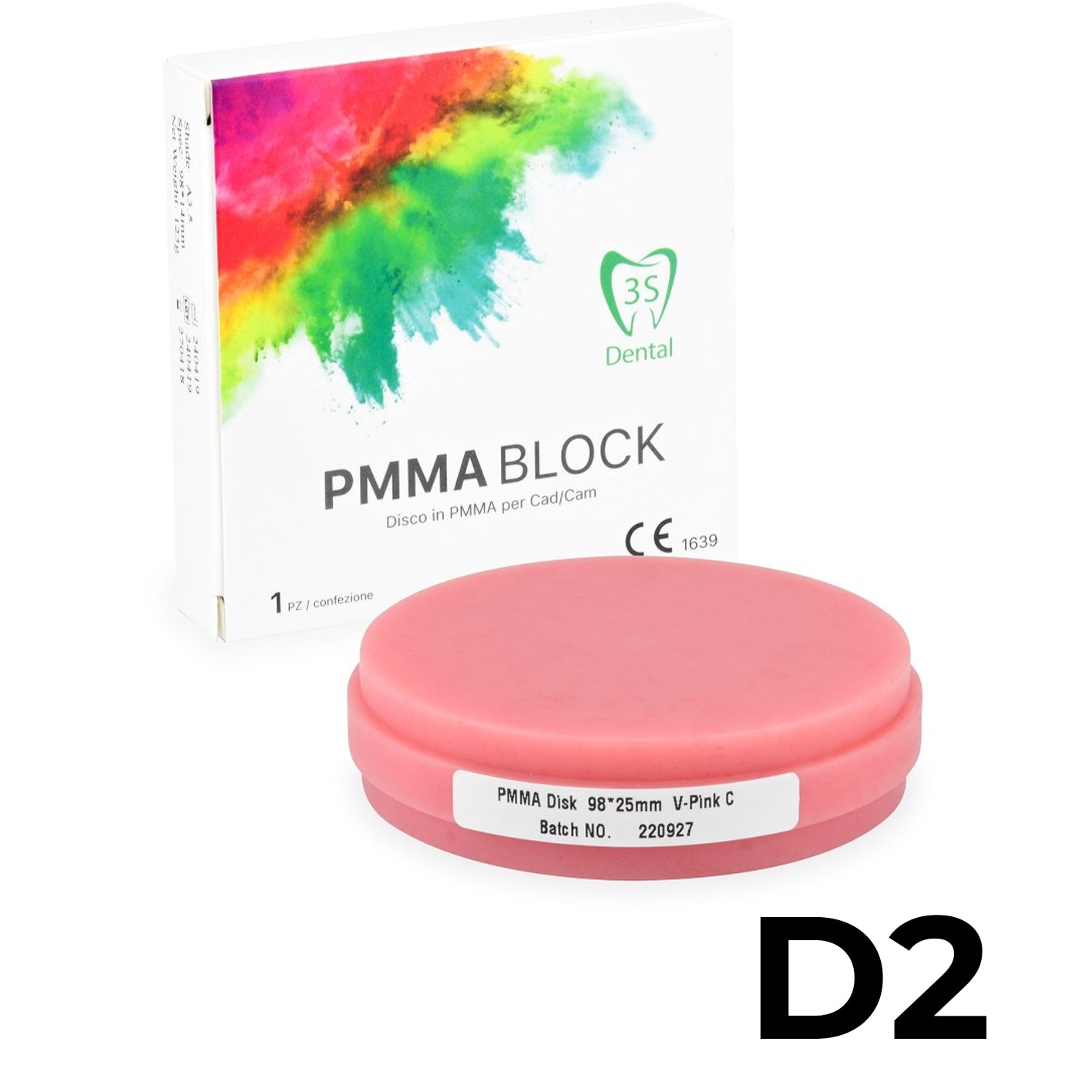 Disco in PMMA (polimetilmetacrilato) rosa  utilizzato per la fresatura CAD/CAM di basi protesiche. ERAY BLOCK