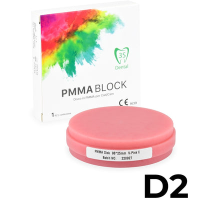 Disco in PMMA (polimetilmetacrilato) rosa  utilizzato per la fresatura CAD/CAM di basi protesiche. ERAY BLOCK