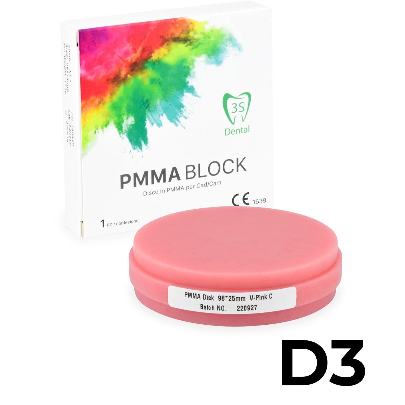 Disco in PMMA (polimetilmetacrilato) rosa  utilizzato per la fresatura CAD/CAM di basi protesiche. ERAY BLOCK
