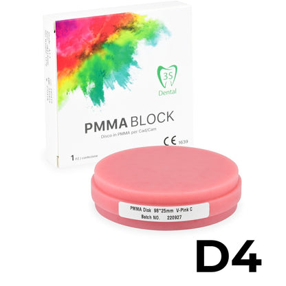 Disco in PMMA (polimetilmetacrilato) rosa  utilizzato per la fresatura CAD/CAM di basi protesiche. ERAY BLOCK